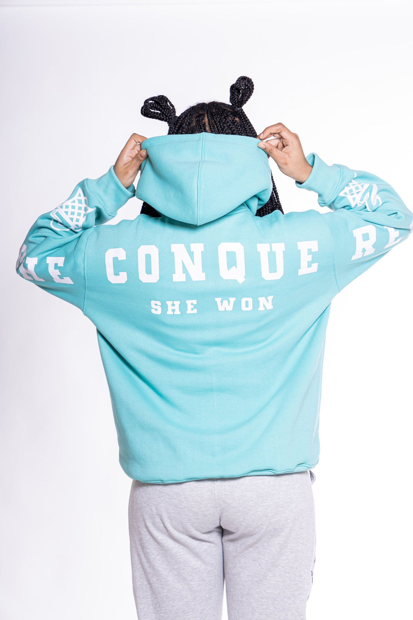 Turquoise "SHE CONQUERED" Hoodie