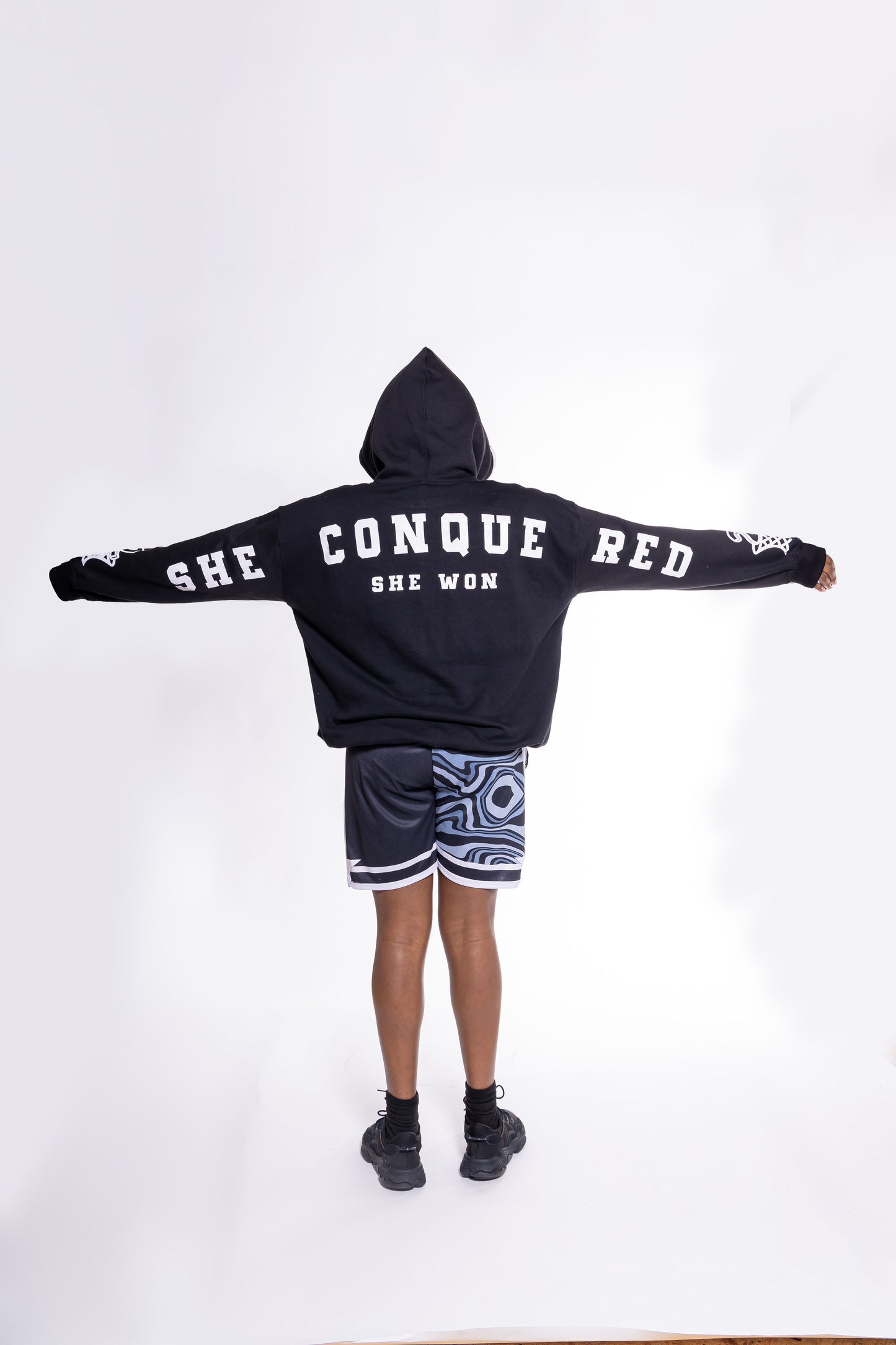 Black "SHE CONQUERED" Hoodie